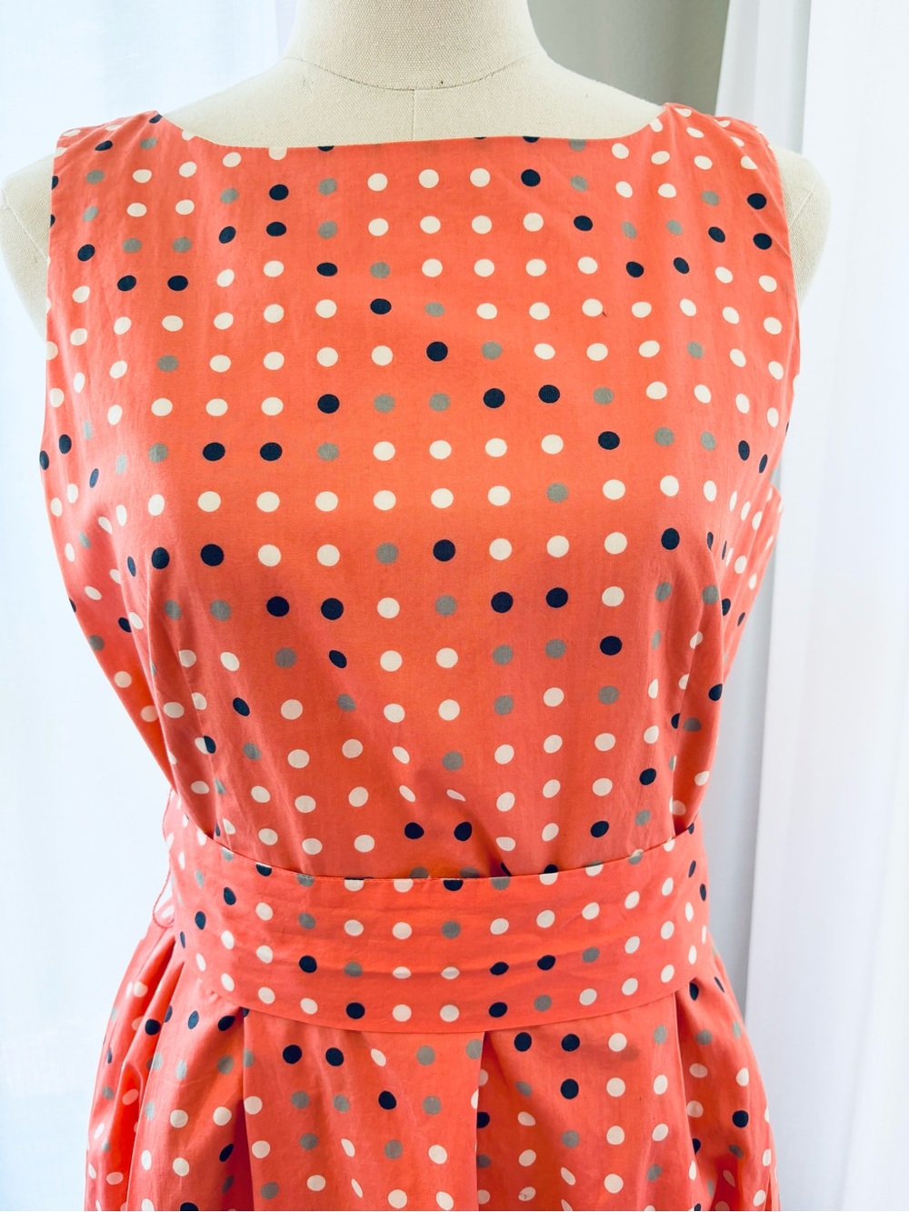 L.L. Bean Coral Polka Dot Sleeveless Retro Style Fit-and-Flare Dress - Picture 2 of 12
